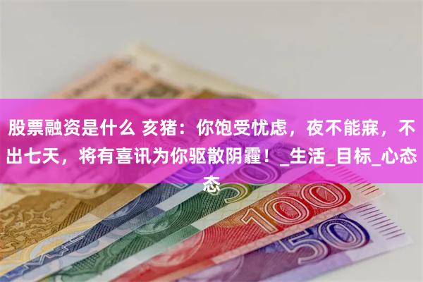股票融资是什么 亥猪：你饱受忧虑，夜不能寐，不出七天，将有喜讯为你驱散阴霾！_生活_目标_心态